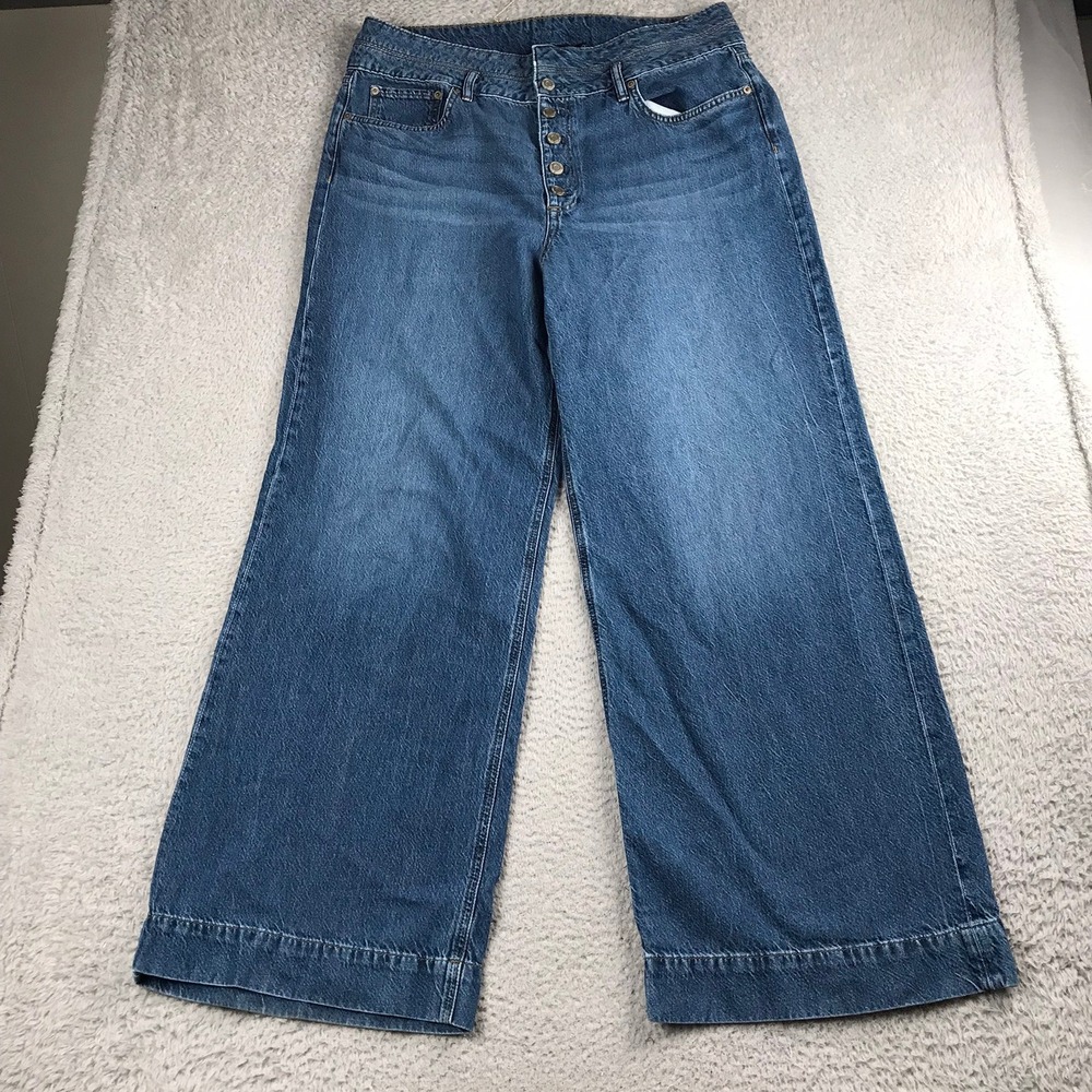 LRL Ralph Lauren Wide Leg Jeans Womens 16 Blue Button Fly Denim High Rise Retro